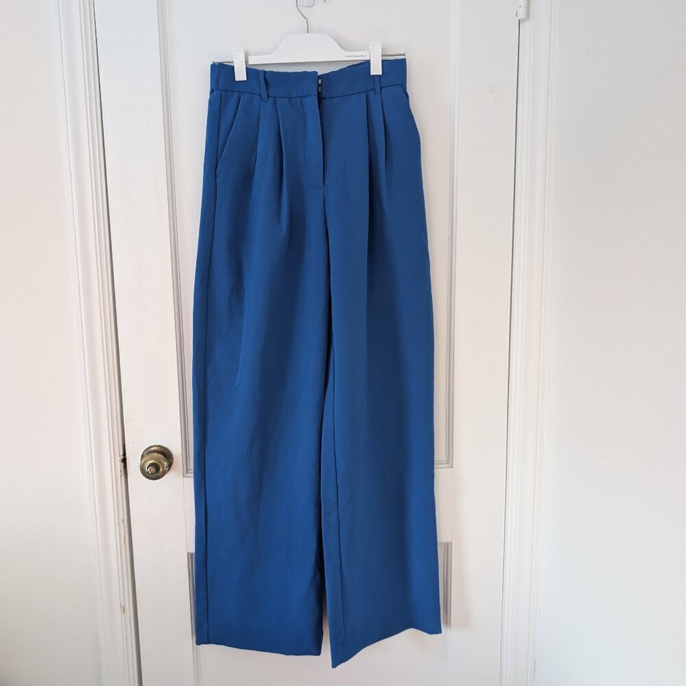 Abercrombie & Fitch Tailored High Waist Wide Leg Pants in Blue Size 8L (29L)